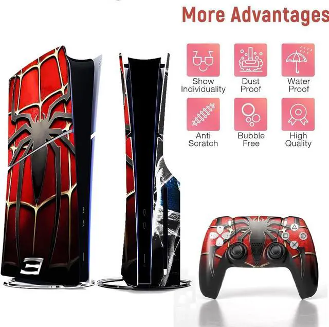 Alt view image 5 of 6 - WERLEO For PS5 Slim Disc Edition Skin - Slim Disc Edition Console and Controller Accessories Cover Skins PS5 Controller Skin Gift ps5 Skins for Console Full Set PS5 Slim Disc Skin Spider