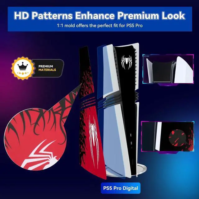 Alt view image 3 of 6 - WERLEO Skin for PS5 Pro Disc Edition, PS5 Pro Disc Controllers Console Accessories Covers, Vinyl Skin Stickers for Playstation 5 Pro Disc Edition