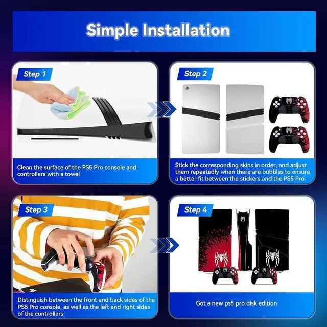 Alt view image 6 of 6 - WERLEO Skin for PS5 Pro Disc Edition, PS5 Pro Disc Controllers Console Accessories Covers, Vinyl Skin Stickers for Playstation 5 Pro Disc Edition