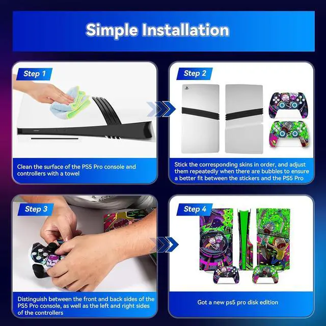 Alt view image 6 of 6 - WERLEO Skin for PS5 Pro Disc Edition, PS5 Pro Disc Console and Controllers Accessories Covers, Vinyl Skin Stickers for Playstation 5 Pro Disc Edition