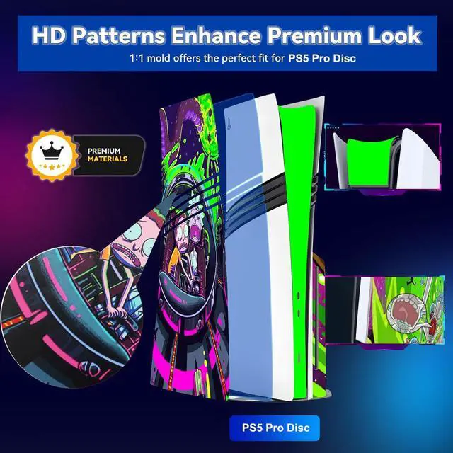 Alt view image 3 of 6 - WERLEO Skin for PS5 Pro Disc Edition, PS5 Pro Disc Console and Controllers Accessories Covers, Vinyl Skin Stickers for Playstation 5 Pro Disc Edition