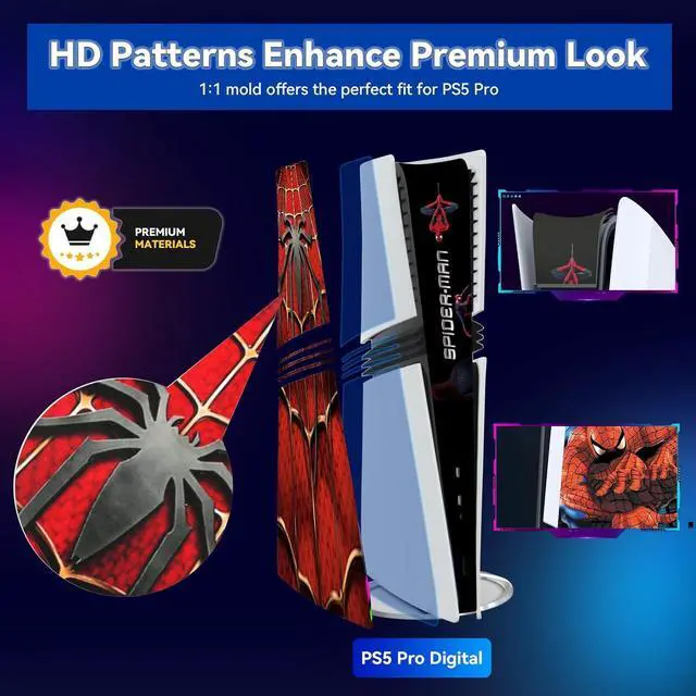 Alt view image 3 of 6 - WERLEO Decal Skin for PS5 Pro Digital Console and Controllers, PS5 Pro Console and Controllers Accessories Covers, Vinyl Skin Stickers for PS5 Pro Digital Edition
