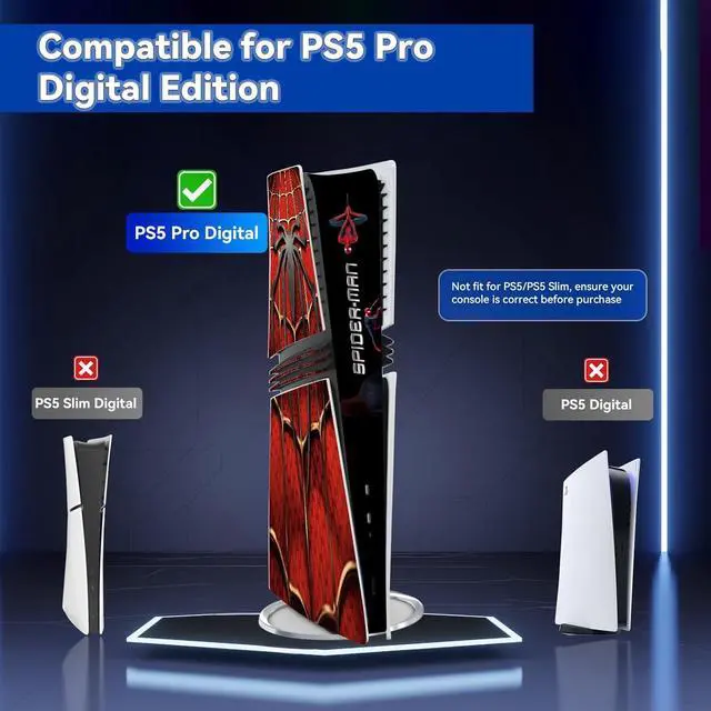Alt view image 2 of 6 - WERLEO Decal Skin for PS5 Pro Digital Console and Controllers, PS5 Pro Console and Controllers Accessories Covers, Vinyl Skin Stickers for PS5 Pro Digital Edition