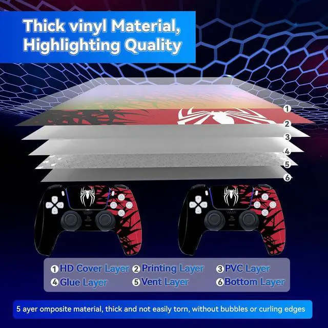 Alt view image 4 of 6 - WERLEO Skin for PS5 Pro Disc Edition, PS5 Pro Disc Controllers Console Accessories Covers, Vinyl Skin Stickers for Playstation 5 Pro Disc Edition