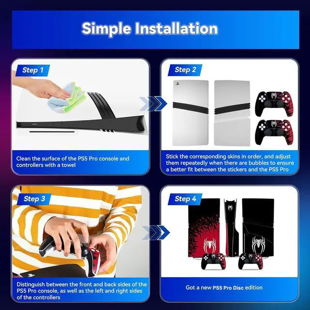 Alt view image 6 of 6 - WERLEO Skin for PS5 Pro Disc Edition, PS5 Pro Disc Controllers Console Accessories Covers, Vinyl Skin Stickers for Playstation 5 Pro Disc Edition