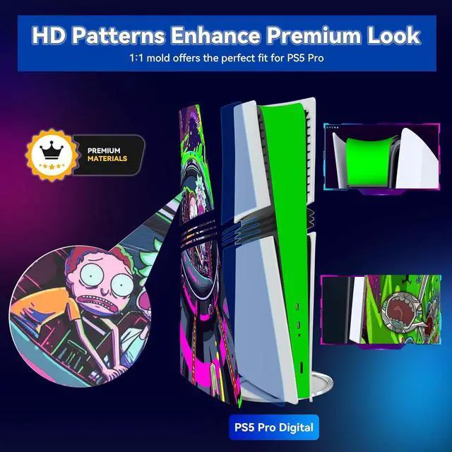 Alt view image 2 of 6 - WERLEO Decal Skin for PS5 Pro Digital, PS5 Pro Digital Console and Controllers Accessories Covers, Vinyl Skin Stickers for PS5 Pro Digital Edition