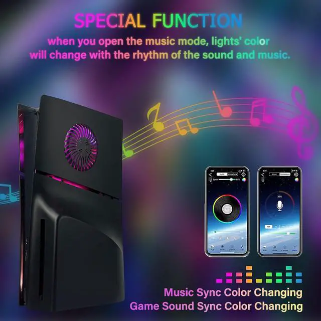 Alt view image 5 of 7 - WERLEO Faceplate for PS5 Slim Disc Edition with RGB Light Strip and Dust Filter with Cooling Vents DOBEWINGDELOU 400+ Effects LED Light Ring Console Face Plate Cover DIY Decoration Kit Accessories
