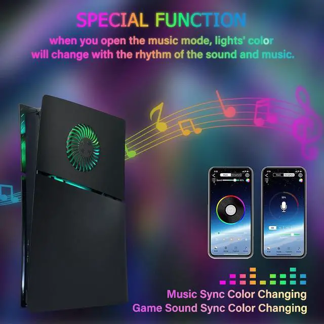 Alt view image 3 of 7 - WERLEO Faceplates for PS5 Slim Digital Edition with RGB Light Strip and Dust Filter with Cooling Vents DOBEWINGDELOU 400+ Effects LED Light Ring Console Face Plate Cover DIY Decoration Kit Black