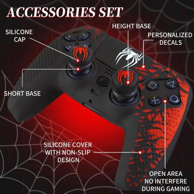 Alt view image 5 of 7 - WERLEO Anti-Slip Controller Skin for PS5 Controller, Accessories, Silicone Cover Case with Thumb Grip Gaps and Touch Pad Sticker 2 Pack