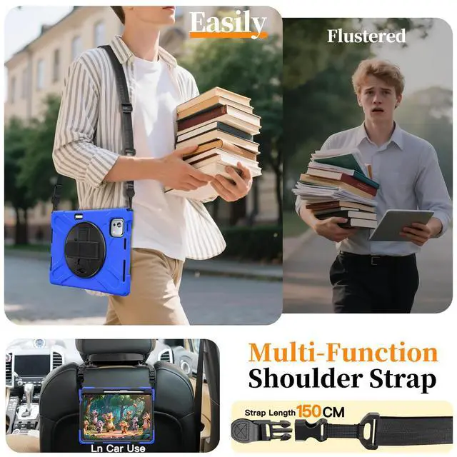 Alt view image 6 of 7 - WERLEO Case for Xiaomi Pad 7S Pro 12.5" 2025 / Xiaomi Pad 6S Pro 12.4" 2024 with Pencil Holder & Stand and Portable ShockProof Cover with Rotatable Handle Shoulder Strap Stylus Pen Blue