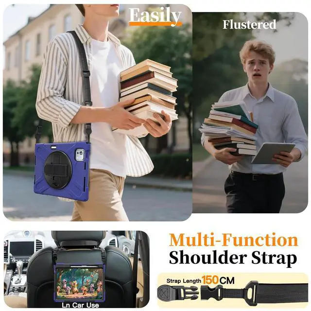 Alt view image 6 of 7 - WERLEO Case for Xiaomi Pad 7S Pro 12.5" 2025 / Xiaomi Pad 6S Pro 12.4" 2024 with Pencil Holder & Stand and Portable ShockProof Cover with Rotatable Handle Shoulder Strap Stylus Pen Navy Blue