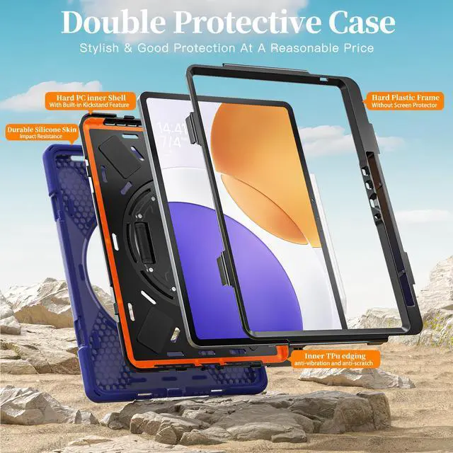 Alt view image 7 of 7 - WERLEO Case for Xiaomi Pad 7S Pro 12.5" 2025 / Xiaomi Pad 6S Pro 12.4" 2024 with Pencil Holder & Stand and Portable ShockProof Cover with Rotatable Handle Shoulder Strap Stylus Pen Navy Blue