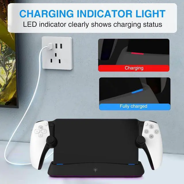 Alt view image 2 of 6 - WERLEO Charging Dock for PS Portal, [Case Friendly] Charging Stand for PlayStation Portal with ON/Off RGB Light Mode and USB C Cable, Easy-to-Plug Wide Magnetic Connector Charging Dock for PS5 Portal