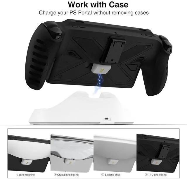 Alt view image 6 of 6 - WERLEO Charging Dock for PS Portal, [Case Friendly] Charging Stand for PlayStation Portal with ON/Off RGB Light Mode and USB C Cable, Easy-to-Plug Wide Magnetic Connector Charging Dock for PS5 Portal