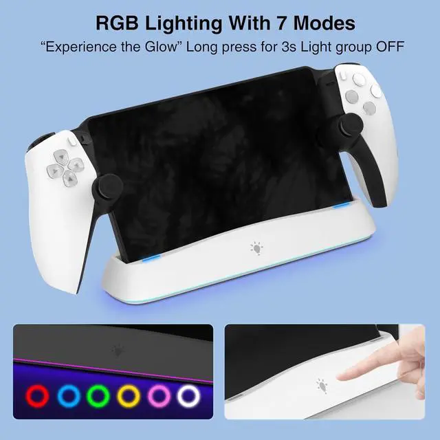 Alt view image 3 of 6 - WERLEO Charging Dock for PS Portal, [Case Friendly] Charging Stand for PlayStation Portal with ON/Off RGB Light Mode and USB C Cable, Easy-to-Plug Wide Magnetic Connector Charging Dock for PS5 Portal