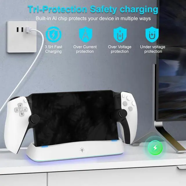 Alt view image 5 of 6 - WERLEO Charging Dock for PS Portal, [Case Friendly] Charging Stand for PlayStation Portal with ON/Off RGB Light Mode and USB C Cable, Easy-to-Plug Wide Magnetic Connector Charging Dock for PS5 Portal