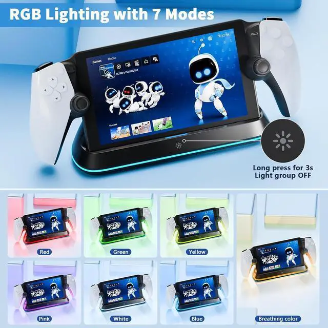 Alt view image 2 of 6 - WERLEO Charging Stand for PS Portal Remote Player, Charger Dock for PlayStation Portal,PS Portal Station with 7 RGB Light Modes and Type-C Cable