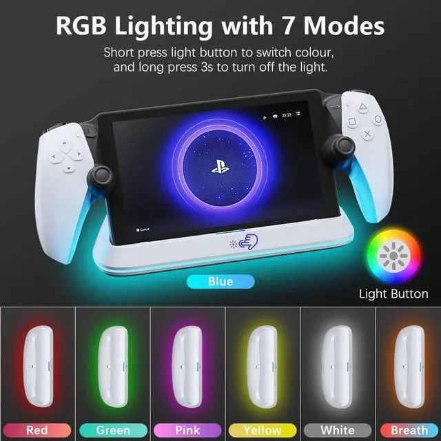 Alt view image 3 of 7 - WERLEO Charging Stand for PS Portal Remote Player, Charger Dock for PlayStation Portal,PS Portal Station with 7 RGB Light Modes and Type-C Cable White