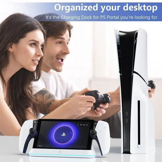 Alt view image 7 of 7 - WERLEO Charging Stand for PS Portal Remote Player, Charger Dock for PlayStation Portal,PS Portal Station with 7 RGB Light Modes and Type-C Cable White