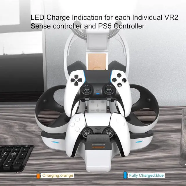 Alt view image 3 of 7 - WERLEO 4-in-1 Controller Charging Station for PSVR2 and PS5, Dual Charging Dock with VR Headset Display Holder and Headphone Rack, LED Indicator, Charging Cable, RGB Lights, 3 Magnetic Connector