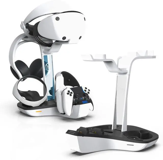 Alt view image 7 of 7 - WERLEO 4-in-1 Controller Charging Station for PSVR2 and PS5, Dual Charging Dock with VR Headset Display Holder and Headphone Rack, LED Indicator, Charging Cable, RGB Lights, 3 Magnetic Connector