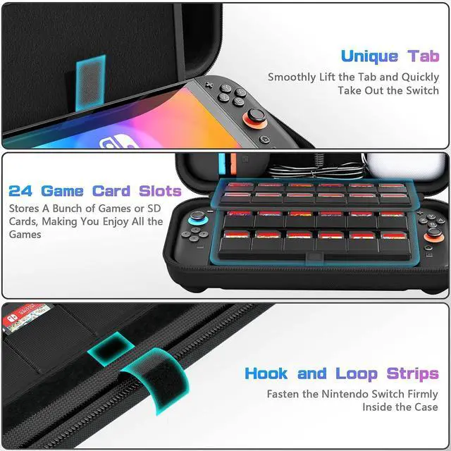 Alt view image 6 of 7 - WERLEO Switch Carrying Case Compatible with Nintendo Switch 2, with 24 Games Cartridges Protective Hard Shell Travel Carrying Case Pouch