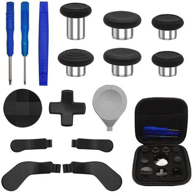 Main image of 17 in 1 Metal Thumbsticks Replacements Accessories Kit Compatible with Xbox One Elite Series 2 Controller, Metal Thumbsticks with 6 Swap Joysticks 2 D-Pads 3 Screwdrivers 4 Paddles 1 Tool 1 Bag