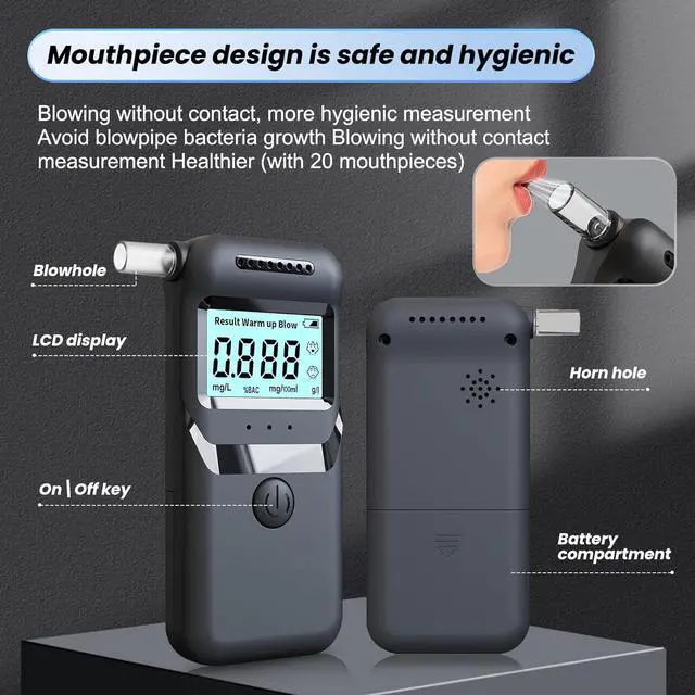 Alt view image 4 of 7 - WERLEO Breathalyzer, Digital Alcohol Precision Breathalyzer with LCD Display, High-Sensitivity Personal Alcohol Tester for Quick and Accurate Results, 20 Reusable Mouthpieces for Home & Party