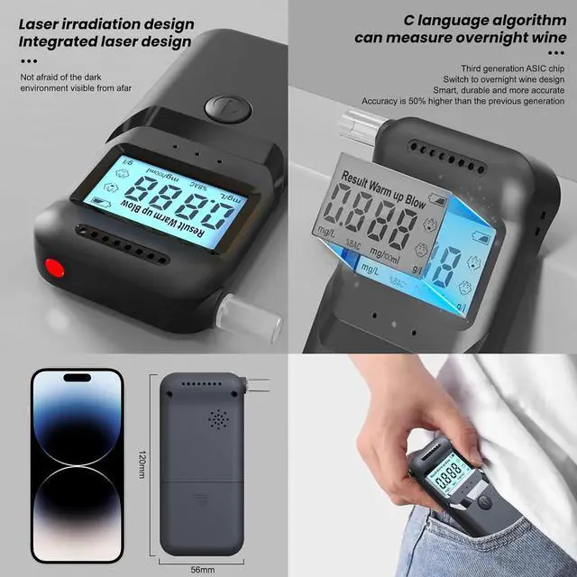 Alt view image 3 of 7 - WERLEO Breathalyzer, Digital Alcohol Precision Breathalyzer with LCD Display, High-Sensitivity Personal Alcohol Tester for Quick and Accurate Results, 20 Reusable Mouthpieces for Home & Party