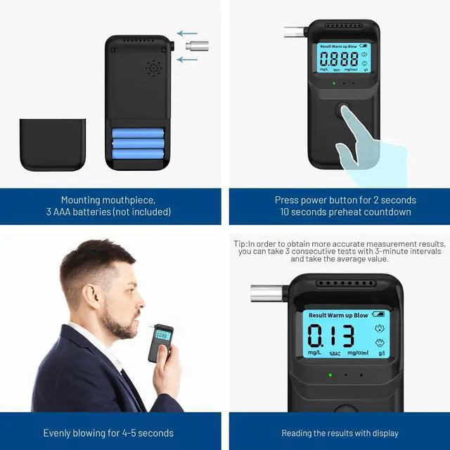 Alt view image 3 of 7 - WERLEO Breathalyzer, Portable Breathalyzer for Alcohol Tests Fast-High-Accuracy Alcohol Breathalyzer Tester with LCD Display and 10Pcs Reusable Mouthpieces for Personal&Professional Use