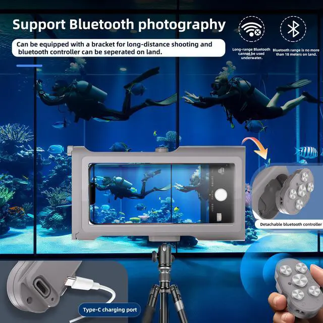 Alt view image 3 of 7 - WERLEO Universal Waterproof Phone Case for Snorkeling Diving Swimming Surfing Scuba Bluetooth Control for Phone16/15/14 Pro Max Samsung Galaxy S25/S24/S23 Ultra up to 6.9"