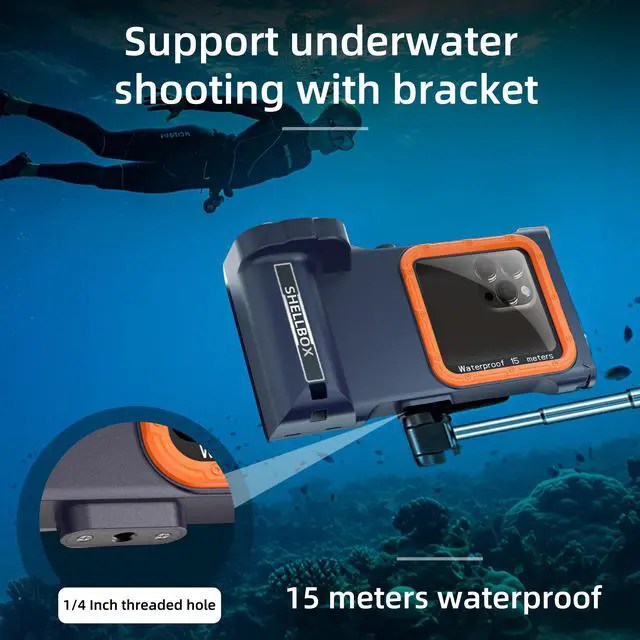 Alt view image 5 of 7 - WERLEO Universal Waterproof Phone Case for Snorkeling Diving Swimming Surfing Scuba Bluetooth Control for Phone16/15/14 Pro Max Samsung Galaxy S25/S24/S23 Ultra up to 6.9" Blue