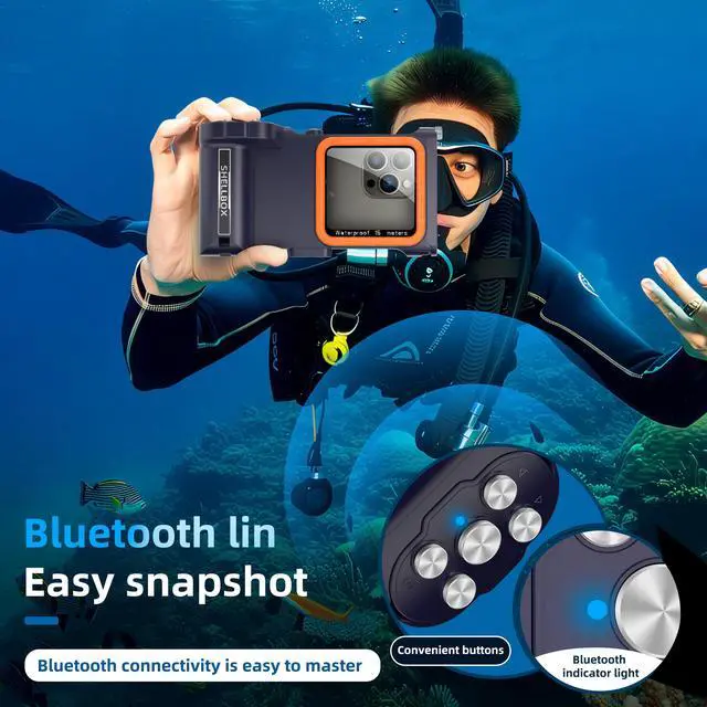 Alt view image 3 of 7 - WERLEO Universal Waterproof Phone Case for Snorkeling Diving Swimming Surfing Scuba Bluetooth Control for Phone16/15/14 Pro Max Samsung Galaxy S25/S24/S23 Ultra up to 6.9" Blue