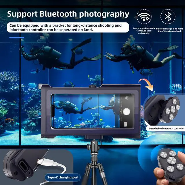Alt view image 4 of 7 - WERLEO Universal Waterproof Phone Case for Snorkeling Diving Swimming Surfing Scuba Bluetooth Control for Phone16/15/14 Pro Max Samsung Galaxy S25/S24/S23 Ultra up to 6.9" Blue