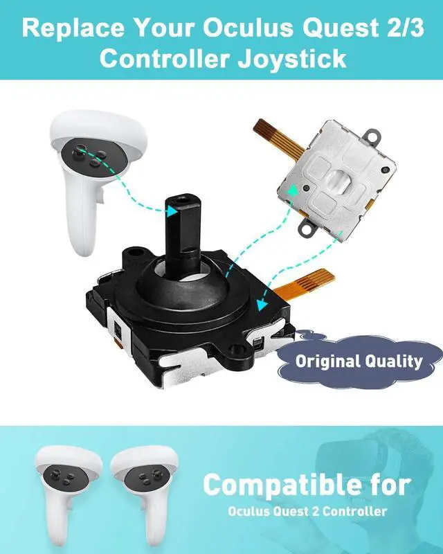 Alt view image 3 of 6 - WERLEO Joystick Replacement Kit for Oculus Quest 2 / Quest 3 Controller, Repair Accessories for Meta Quest 2/3 Controller, Include 2 Joysticks, T5 Screwdriver, Tweezer, Pry Tool, 4 Thumbstick Grips