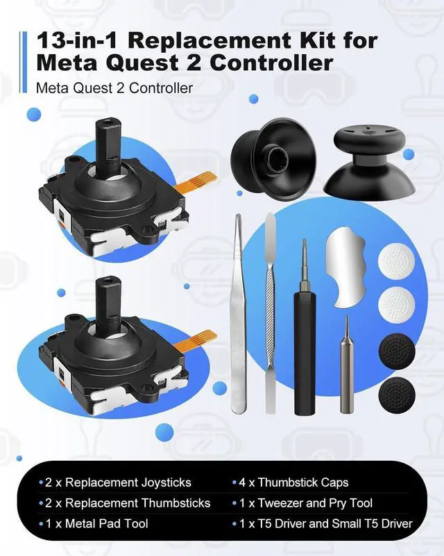 Alt view image 4 of 7 - WERLEO Joystick Replacement Kit for Oculus Quest 2 / 3 Controller Accessories for Oculus Quest 2 Controller and Meta Quest 3 Controller, Joysticks, Thumbstick, Screwdriver, Tweezer & Pry Tool