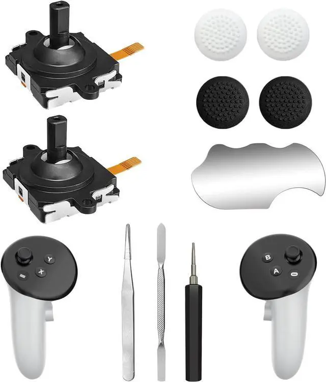 Main image of WERLEO Joystick Replacement Kit for Meta Quest 3 / Quest 2 Controllers  2× Analog Thumb Sticks + 4× Thumbstick Caps with Tools  Compatible Quest 3/2 Accessories for Left/Right Controller Repair