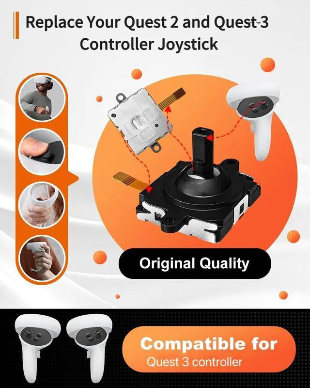 Alt view image 3 of 6 - WERLEO Joystick Replacement Kit for Meta Quest 3 / Quest 2 Controllers  2× Analog Thumb Sticks + 4× Thumbstick Caps with Tools  Compatible Quest 3/2 Accessories for Left/Right Controller Repair