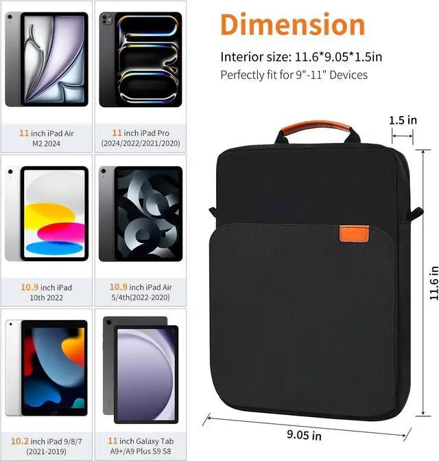 Alt view image 2 of 7 - WERLEO 9-11 Inch Tablet Shoulder Bag Carrying Case for 11" iPad Pro M4/ iPad Air 11" M3 M2 2025 2024, iPad A16 11" 2025, New Amazon Fire Max 11/10.1" Fire HD 10 Plus, Vertical Laptop Sleeve Handbag