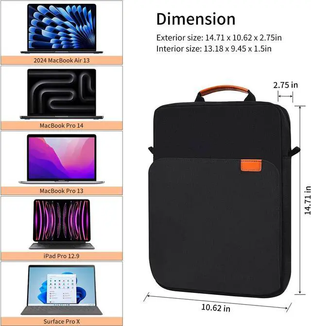 Alt view image 5 of 7 - WERLEO 13 - 14 Inch Laptop Shoulder Bag Carrying Case for Macbook Air 13" M4 M3 M2 A3420 A3113/ MacBook Pro 14 M4 M3 M2 M1/ 13" iPad Pro M4/ iPad Air M3 M2 2025, Vertical Laptop Sleeve Handbag
