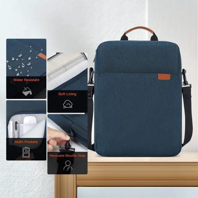 Alt view image 4 of 7 - WERLEO 13 - 14 Inch Laptop Shoulder Bag Carrying Case for Macbook Air 13" M4 M3 M2 A3420 A3113/ MacBook Pro 14 M4 M3 M2 M1/ 13" iPad Pro M4/ iPad Air M3 M2 2025, Vertical Laptop Sleeve Handbag Blue
