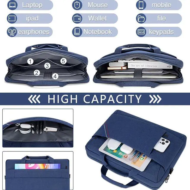 Alt view image 5 of 6 - WERLEO 15 - 15.6 Inch Laptop Shoulder Bag for Man Work Briefcase Slim Computer Carrying Case Handbag with Shoulder Strap Blue