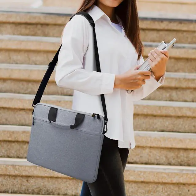 Alt view image 6 of 6 - WERLEO 14-15 Inch Laptop Shoulder Messenger Bag Carrying Case Briefcase Slim Protective Computer Sleeve with Handle Strap Pocket for MacBook Acer ASUS HP Surface Dell Chromebook Grey