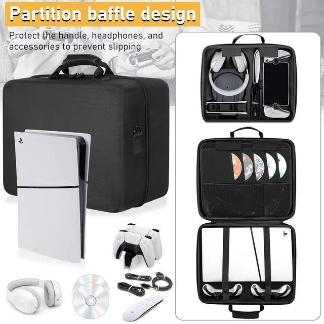 Alt view image 2 of 7 - WERLEO Hard Shell Carrying Case Compatible with PS5 Slim, Travel Bag for PlayStation 5 Slim Disk Digital Edition, Games, Headset and Gaming Accessories