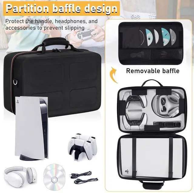 Alt view image 3 of 7 - WERLEO Hard Shell Carrying Case Compatible with PS5, Travel Bag Holds PlayStation 5 Disk Digital Edition, Games and Gaming Accessories