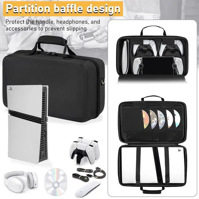 Alt view image 2 of 7 - WERLEO Hard Shell Carrying Case Compatible with PS5 Pro, Travel Bag Holds PlayStation 5 Pro Disk Digital Edition, Games, Headset and Gaming Accessories
