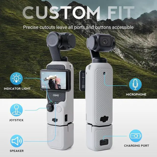Alt view image 3 of 7 - WERLEO For Pocket 3 Case, Soft Silicone Protective Case Compatible with DJI Osmo Pocket 3 Creator Combo, Lightweight creen Protector Grip Cover Accessories Grey
