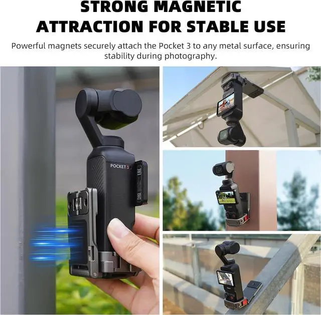 Alt view image 2 of 7 - WERLEO Pocket 3 Magnetic Mount, Magnet Expansion Adapter Holder with Cold Shoe on Iron Fence, Refrigerators etc Aluminum Alloy Magnetic Mount Stand for DJI Osmo Pocket 3 Creator Combo Handle Accessory