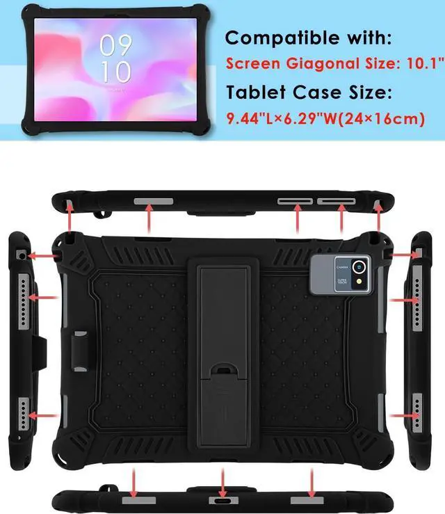Alt view image 6 of 7 - WERLEO Okaysea 10.1 inch Silicone Tablet Case with Stylus Pen & Shoulder Strap, Moderness 10.1" Case, Soft Portable Protective Cover for QunyiCO 10.1, Azeyou Tab 6 10 inch