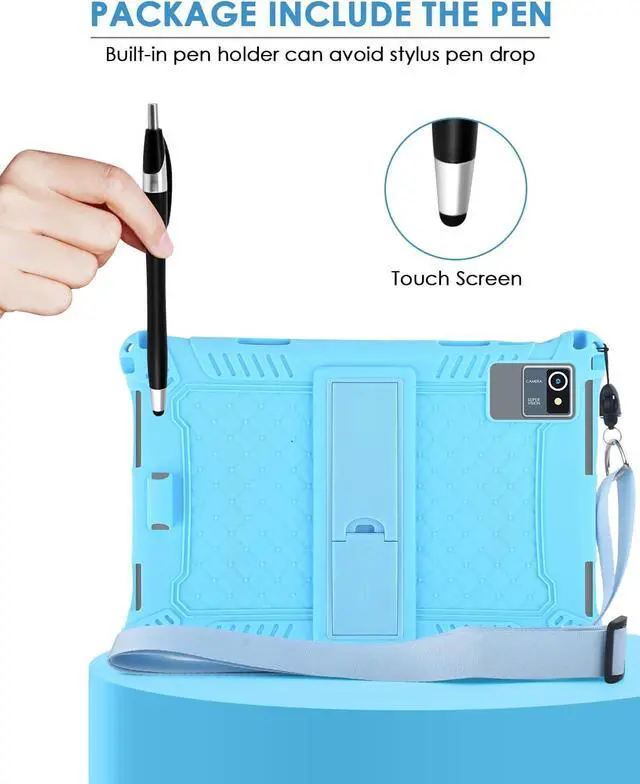 Alt view image 6 of 7 - WERLEO Okaysea 10.1 inch Silicone Tablet Case with Stylus Pen & Shoulder Strap, Moderness 10.1" Case, Soft Portable Protective Cover for QunyiCO 10.1, Azeyou Tab 6 10 inch Blue